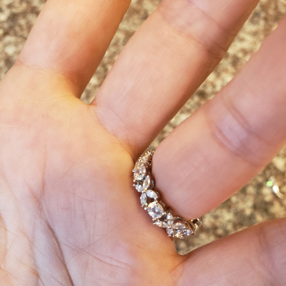 Marquise and round cz sterling silver ring eternity band size 5 - Picture 3 of 5